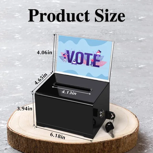 Alt view image 2 of 6 - Acrylic Donation Box with Lock, Black Tip Jar with Sign Holder Suggestion Box for Fundraising, Ballot Box with Slot for School, Donation, Bar, School Voting, 6.2x4.6x3.9 Inch