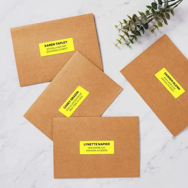 Alt view image 2 of 7 - Printable Address Labels, Sure Feed Technology, 1" x 2-5/8", Neon Yellow, Laser & Inkjet Compatible, 750 Blank Labels, Great for Branding, Mailing, Organizing, and More (5972), (Pack of 5)