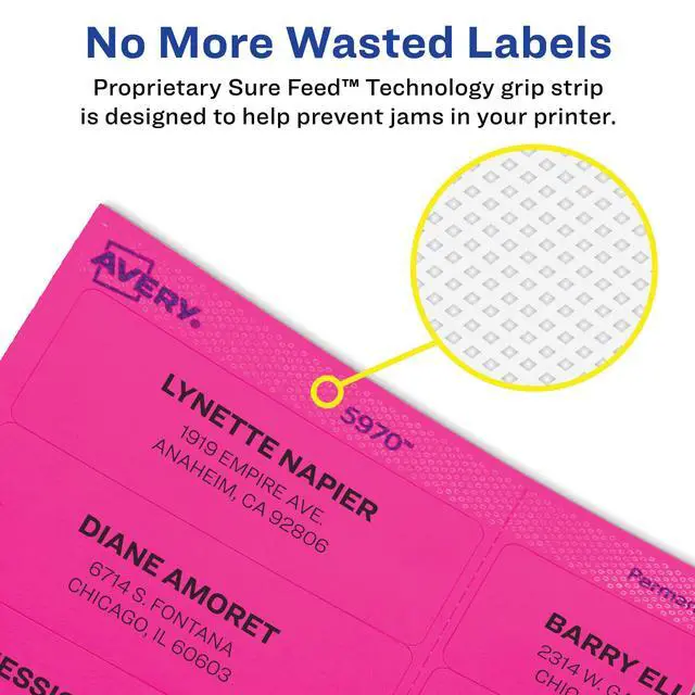 Alt view image 3 of 7 - Printable Address Labels, Sure Feed Technology, 1" x 2-5/8", Neon Yellow, Laser & Inkjet Compatible, 750 Blank Labels, Great for Branding, Mailing, Organizing, and More (5972), (Pack of 5)