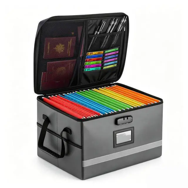 Main image of Fireproof File Organizer with Lock, 1 Layer File Box with Combination Lock, Important Document Organizer Box with Lids, Portable File Folder Organizer with Handle