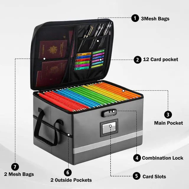 Alt view image 2 of 7 - Fireproof File Organizer with Lock, 1 Layer File Box with Combination Lock, Important Document Organizer Box with Lids, Portable File Folder Organizer with Handle