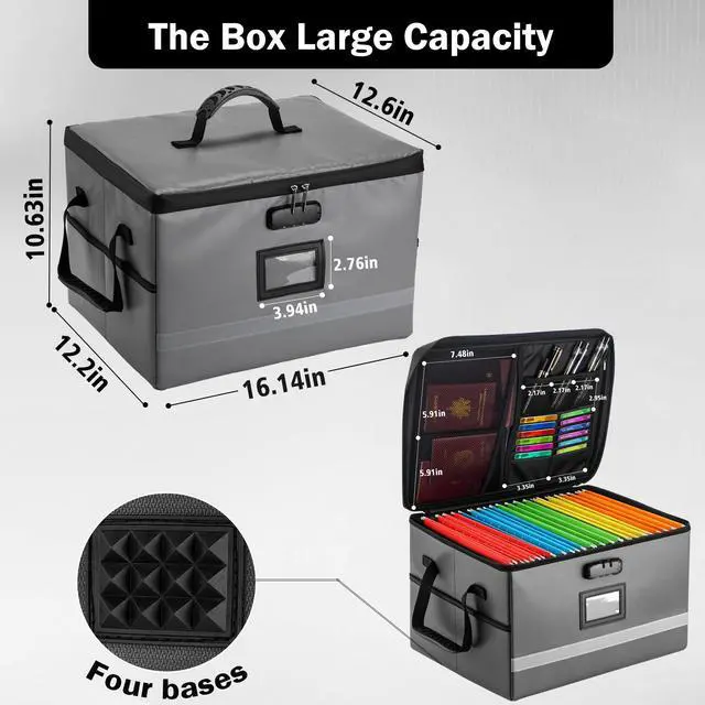 Alt view image 3 of 7 - Fireproof File Organizer with Lock, 1 Layer File Box with Combination Lock, Important Document Organizer Box with Lids, Portable File Folder Organizer with Handle