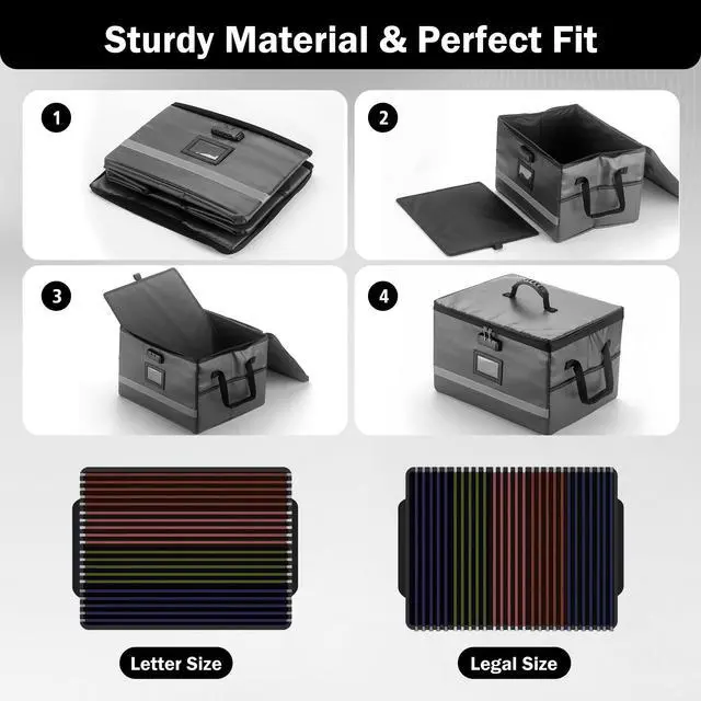 Alt view image 4 of 7 - Fireproof File Organizer with Lock, 1 Layer File Box with Combination Lock, Important Document Organizer Box with Lids, Portable File Folder Organizer with Handle