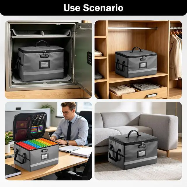 Alt view image 6 of 7 - Fireproof File Organizer with Lock, 1 Layer File Box with Combination Lock, Important Document Organizer Box with Lids, Portable File Folder Organizer with Handle