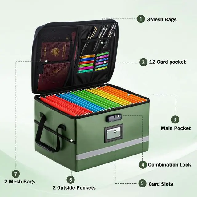 Alt view image 2 of 7 - Fireproof File Organizer with Lock, 1 Layer File Box with Combination Lock, Important Document Organizer Box with Lids, Portable File Folder Organizer with Handle