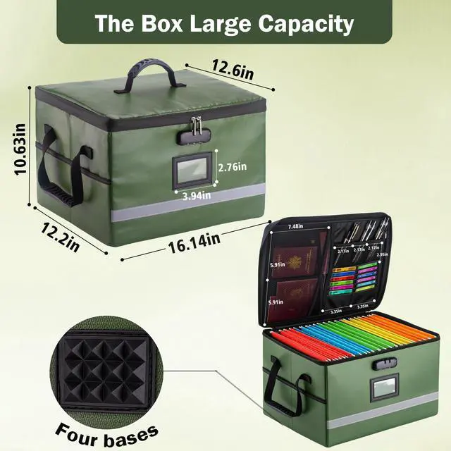 Alt view image 3 of 7 - Fireproof File Organizer with Lock, 1 Layer File Box with Combination Lock, Important Document Organizer Box with Lids, Portable File Folder Organizer with Handle