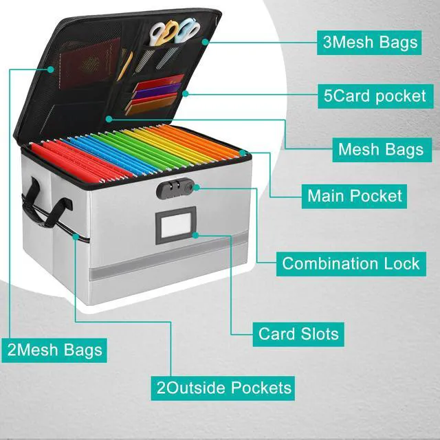 Alt view image 2 of 7 - Fireproof File Organizer with Lock, 1 Layer File Box with Combination Lock, Important Document Organizer Box with Lids, Portable File Folder Organizer with Handle