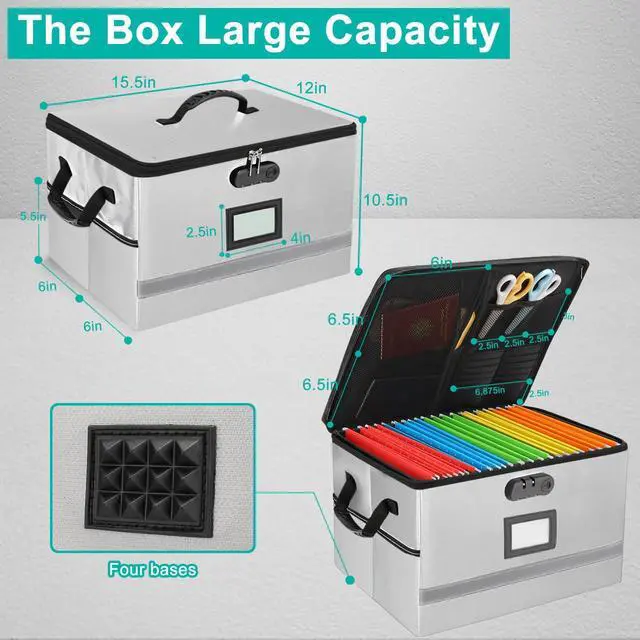 Alt view image 3 of 7 - Fireproof File Organizer with Lock, 1 Layer File Box with Combination Lock, Important Document Organizer Box with Lids, Portable File Folder Organizer with Handle