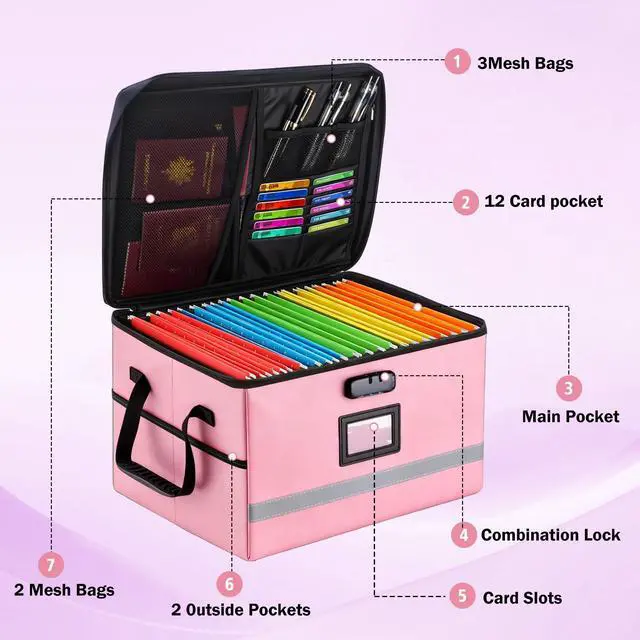 Alt view image 2 of 7 - Fireproof File Organizer with Lock, 1 Layer File Box with Combination Lock, Important Document Organizer Box with Lids, Portable File Folder Organizer with Handle