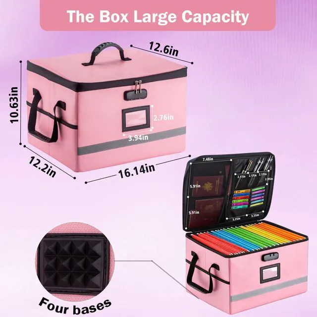 Alt view image 3 of 7 - Fireproof File Organizer with Lock, 1 Layer File Box with Combination Lock, Important Document Organizer Box with Lids, Portable File Folder Organizer with Handle