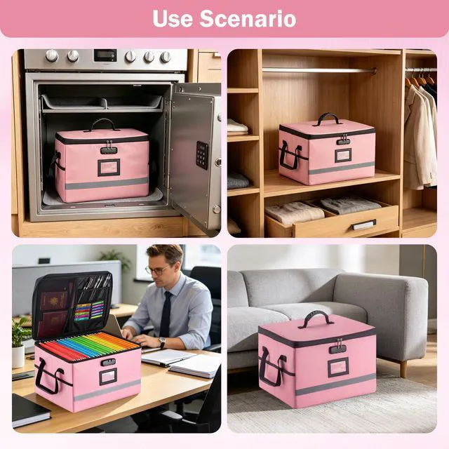 Alt view image 7 of 7 - Fireproof File Organizer with Lock, 1 Layer File Box with Combination Lock, Important Document Organizer Box with Lids, Portable File Folder Organizer with Handle