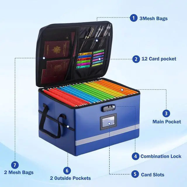 Alt view image 2 of 7 - Fireproof File Organizer with Lock, 1 Layer File Box with Combination Lock, Important Document Organizer Box with Lids, Portable File Folder Organizer with Handle