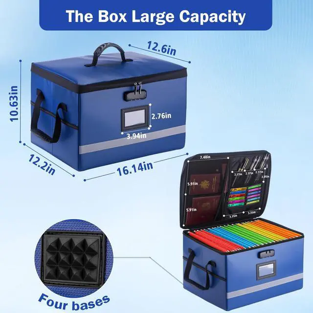 Alt view image 3 of 7 - Fireproof File Organizer with Lock, 1 Layer File Box with Combination Lock, Important Document Organizer Box with Lids, Portable File Folder Organizer with Handle