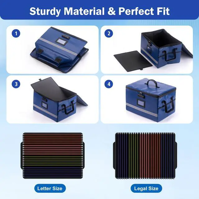Alt view image 4 of 7 - Fireproof File Organizer with Lock, 1 Layer File Box with Combination Lock, Important Document Organizer Box with Lids, Portable File Folder Organizer with Handle