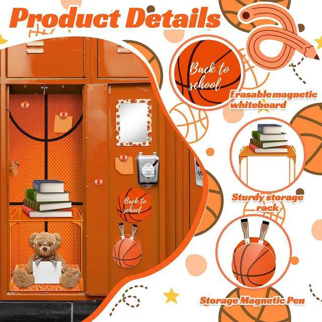 Alt view image 3 of 7 - 14 Pcs Locker Accessories Kit Basketball Themed Locker Organizer Magnetic Whiteboard Mirror Pen Holder Basketball Stickers for Back to School Essentials Locker Decorations
