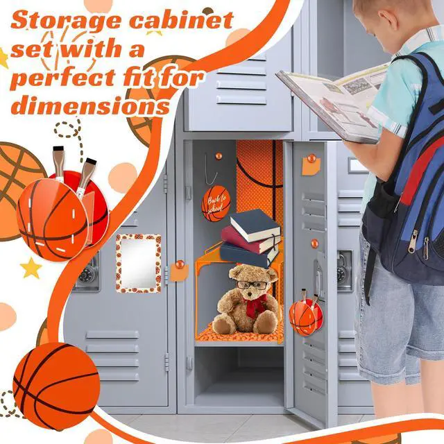 Alt view image 5 of 7 - 14 Pcs Locker Accessories Kit Basketball Themed Locker Organizer Magnetic Whiteboard Mirror Pen Holder Basketball Stickers for Back to School Essentials Locker Decorations