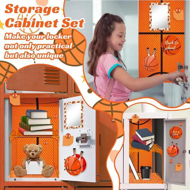 Alt view image 4 of 7 - 14 Pcs Locker Accessories Kit Basketball Themed Locker Organizer Magnetic Whiteboard Mirror Pen Holder Basketball Stickers for Back to School Essentials Locker Decorations