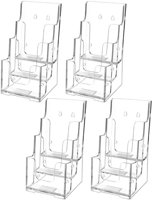 Main image of 3 Tier Brochure Holder, 4 Inch Wide Acrylic Display, 4 Pack Clear Acrylic Material, 3 Tier Display, Wall Mount or Countertop Use, Easy Brochure Access, Fits Trifold Brochures or Flyers