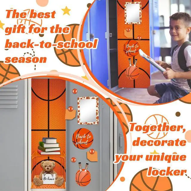 Alt view image 6 of 7 - 14 Pcs Locker Accessories Kit Basketball Themed Locker Organizer Magnetic Whiteboard Mirror Pen Holder Basketball Stickers for Back to School Essentials Locker Decorations