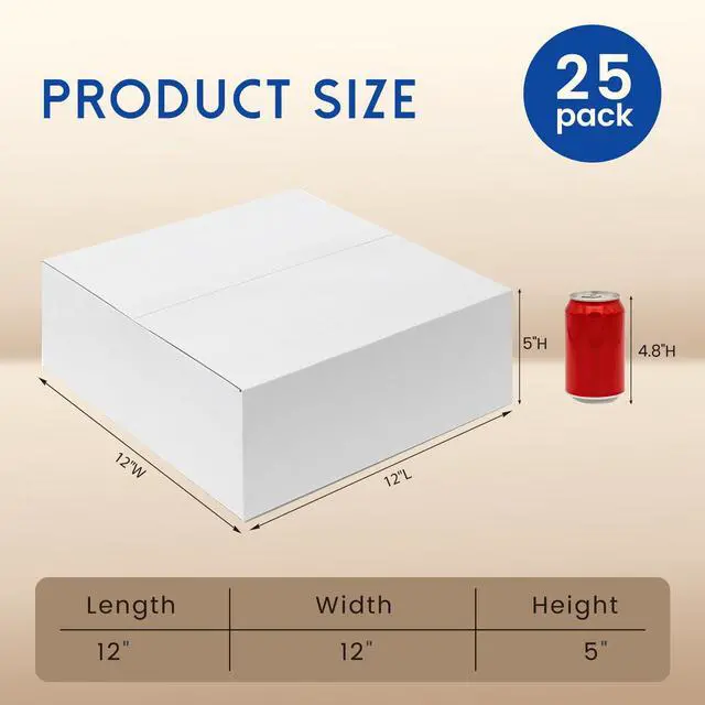 Alt view image 2 of 6 - 12x12x5" Shipping Boxes 25 Pack Corrugated Cardboard Box White 3 Layers, Bulk quantity, Packaging for Small Business, Square Mailer Mailing Packing Supplies, Smooth