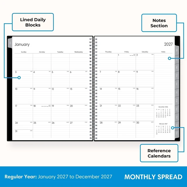 Alt view image 4 of 7 - 2027 Weekly & Monthly Planner Calendar, 8.5"x11", Enterprise January 2027 - December 2027, Flexible Cover, Durable Twin Wire Binding, Laminated Tabs, Storage Pocket