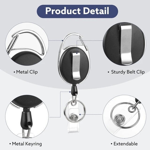 Alt view image 4 of 7 - 80 Pack Retractable Badge Reels with Carabiner for Id Cards and Keys Heavy-Duty Plastic And Metal, 25.5 In Retractable Cord, Clip For Belt Or Pocket, Key Ring For Office And School
