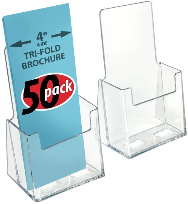Main image of 252012-50pk Clear Acrylic Trifold Literature Brochure Holder For Counter | Perfect For Pamphlets | Brochures | Menus | Promotions | Literature | Made In USA