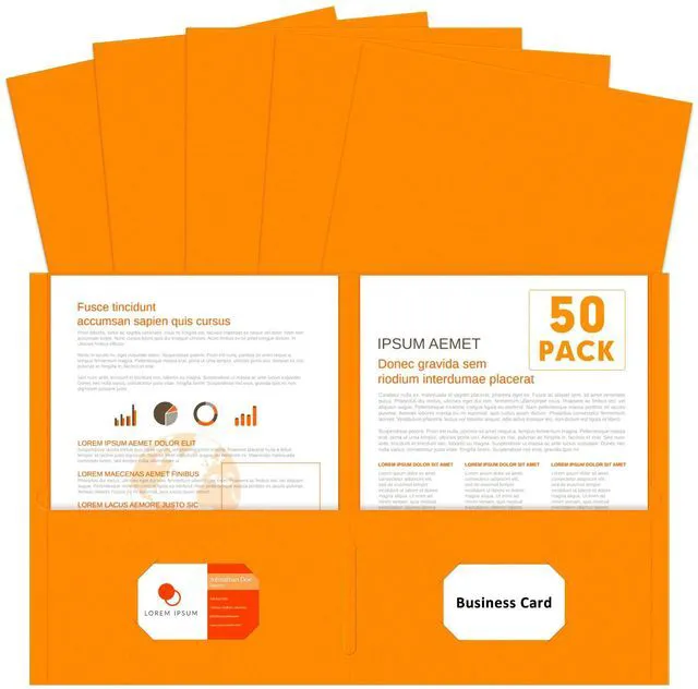 Main image of Two Pocket Folders, Paper Folders with Pockets, 50 Pack, Orange 2 Pocket Folders Fit Letter Size Paper, Paper File Folder for School Office Home Business