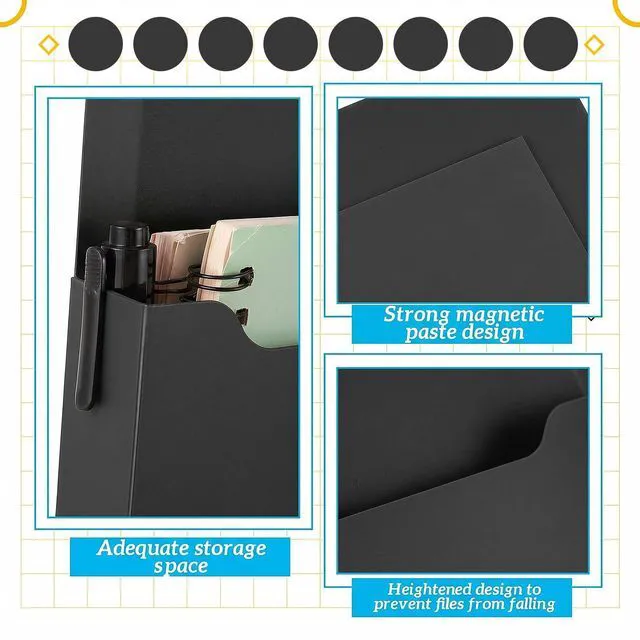 Alt view image 3 of 7 - 8 Pack Magnetic File Folder Holder for Whiteboard Classroom Storage 5"x7"x1.2" Hanging Magnetic Wall File Organizer, Refrigerator Magazine Holder, for Mail Letters Paper Desk Office