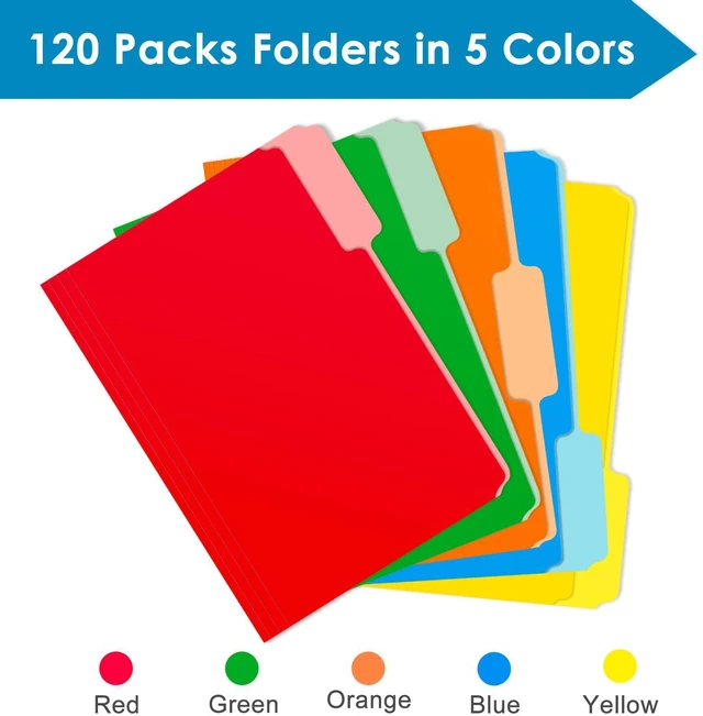 Alt view image 2 of 7 - 120 Pack File Folders, Manilla Folders 8.5 x 11, Letter Size Colored File Folders, 1/3 Cut Tab Folders, Documents Files for Home Office School Supplies, 5 Assorted Colors