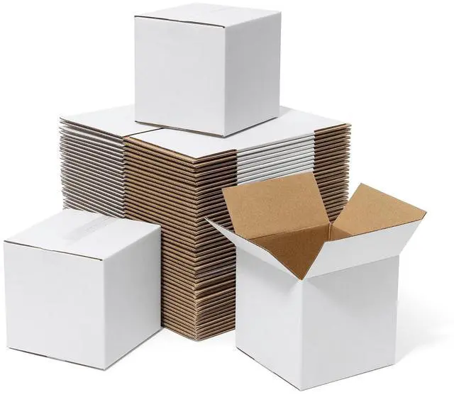 Main image of 4x4x4" Small Shipping Boxes 100 Pack Corrugated Cardboard Box White Bulk quantity, Packaging for Small Business, Mailer Packing Supplies