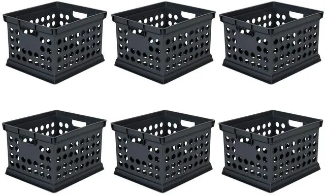 Main image of Storage Crate Bin File Organizer for Home & Office, Black, 6-Pack Heavy-Duty and Stackable Plastic Boxes and Containers for Desk, Cabinet, Dorm, Garage, or Utility Organization