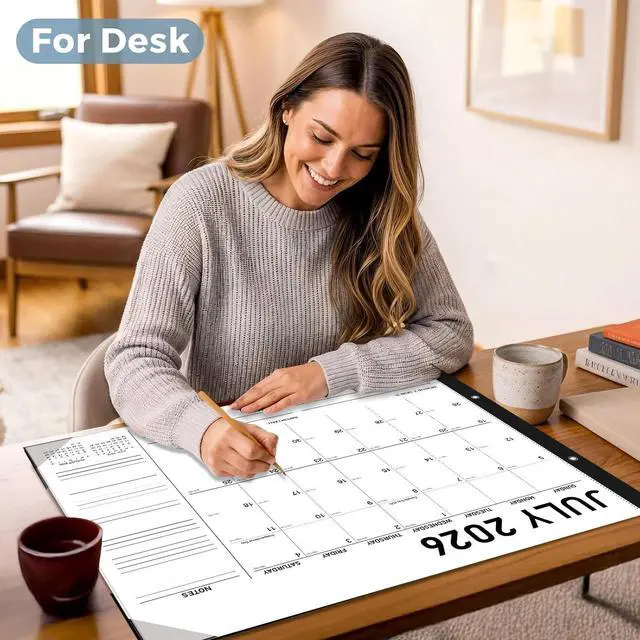 Alt view image 2 of 7 - 2026-2027 Desk Calendar - 22" x 17", 18 Month Calendar Jul 2026 - Dec 2027, Large Monthly Desktop Calendar with Daily Blocks, Thick Paper, Corner Protectors - Black(2 Stickers Included)