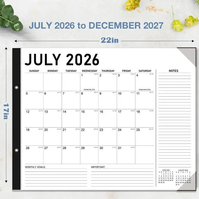 Alt view image 3 of 7 - 2026-2027 Desk Calendar - 22" x 17", 18 Month Calendar Jul 2026 - Dec 2027, Large Monthly Desktop Calendar with Daily Blocks, Thick Paper, Corner Protectors - Black(2 Stickers Included)
