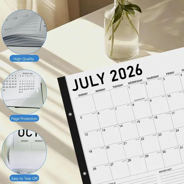 Alt view image 4 of 7 - 2026-2027 Desk Calendar - 22" x 17", 18 Month Calendar Jul 2026 - Dec 2027, Large Monthly Desktop Calendar with Daily Blocks, Thick Paper, Corner Protectors - Black(2 Stickers Included)