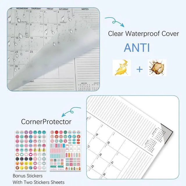 Alt view image 5 of 7 - 2026-2027 Desk Calendar - 22" x 17", 18 Month Calendar Jul 2026 - Dec 2027, Large Monthly Desktop Calendar with Daily Blocks, Thick Paper, Corner Protectors - Black(2 Stickers Included)