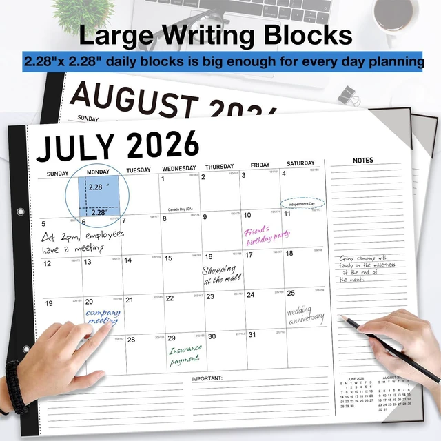 Alt view image 6 of 7 - 2026-2027 Desk Calendar - 22" x 17", 18 Month Calendar Jul 2026 - Dec 2027, Large Monthly Desktop Calendar with Daily Blocks, Thick Paper, Corner Protectors - Black(2 Stickers Included)
