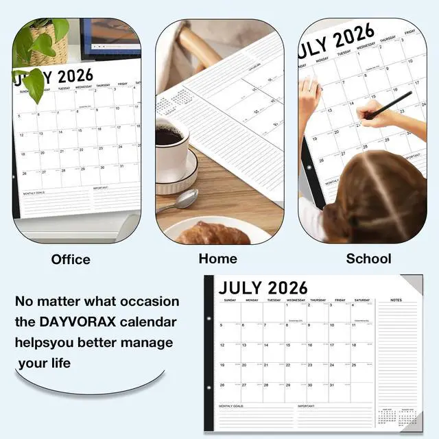 Alt view image 7 of 7 - 2026-2027 Desk Calendar - 22" x 17", 18 Month Calendar Jul 2026 - Dec 2027, Large Monthly Desktop Calendar with Daily Blocks, Thick Paper, Corner Protectors - Black(2 Stickers Included)