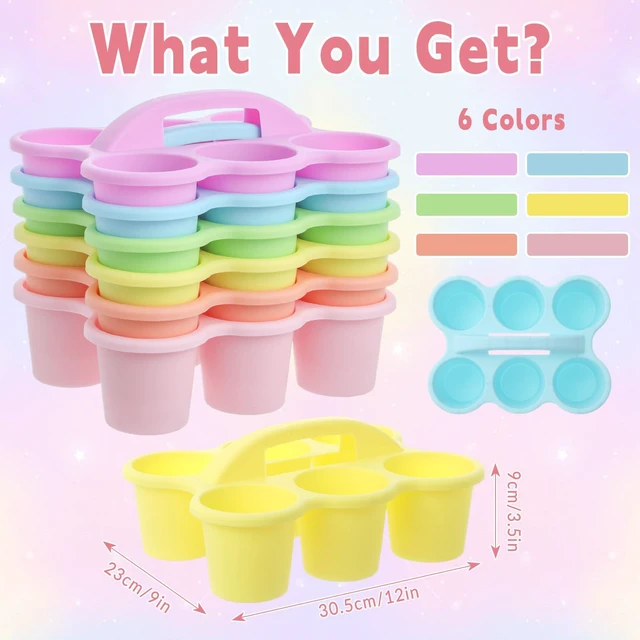 Alt view image 2 of 7 - 6 Pack Classroom Caddy Organizer with Handle, 6 Compartments, Pastel Stackable Plastic Table Caddies, 12x9x3.5 In, caddy Organizer for School Supplies, Crayons, Pencils, Crafts and Drink Cups