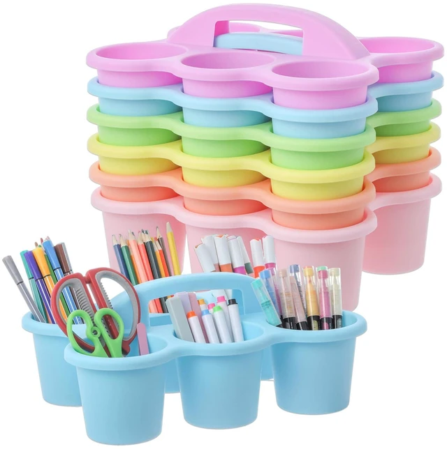 Main image of 6 Pack Classroom Caddy Organizer with Handle, 6 Compartments, Pastel Stackable Plastic Table Caddies, 12x9x3.5 In, caddy Organizer for School Supplies, Crayons, Pencils, Crafts and Drink Cups