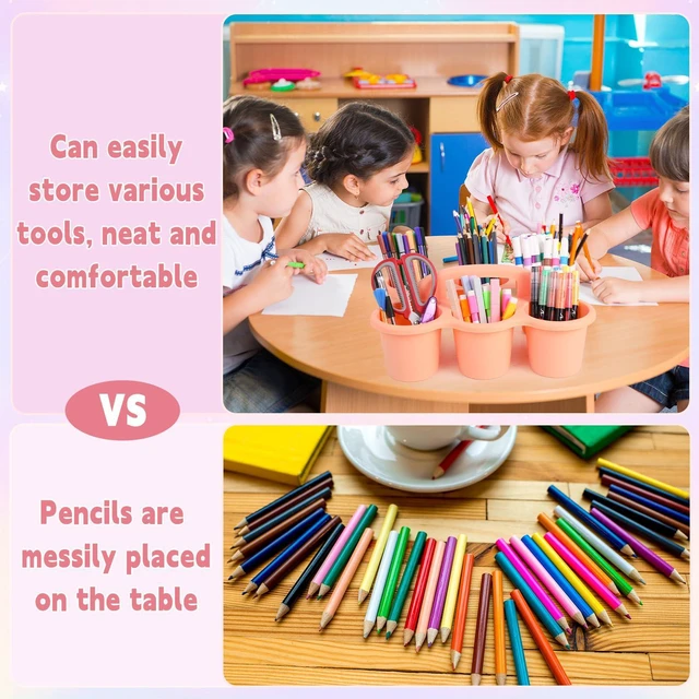 Alt view image 4 of 7 - 6 Pack Classroom Caddy Organizer with Handle, 6 Compartments, Pastel Stackable Plastic Table Caddies, 12x9x3.5 In, caddy Organizer for School Supplies, Crayons, Pencils, Crafts and Drink Cups