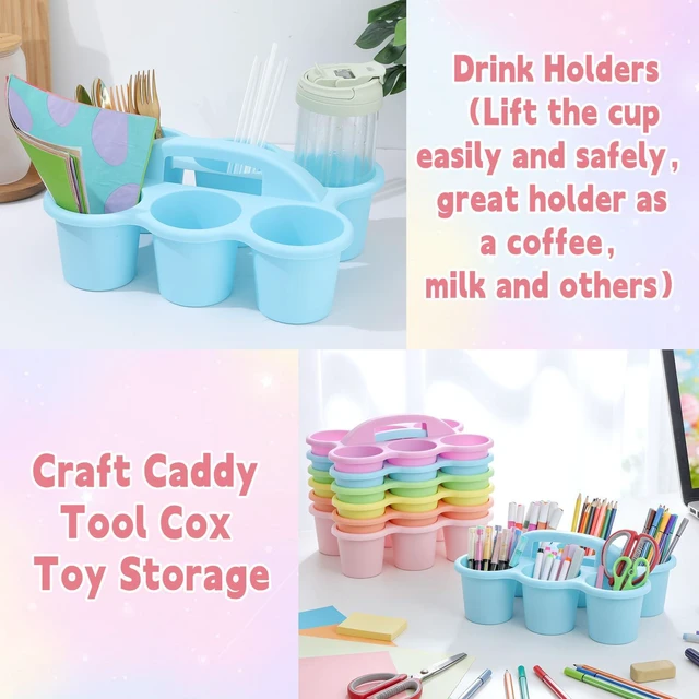 Alt view image 5 of 7 - 6 Pack Classroom Caddy Organizer with Handle, 6 Compartments, Pastel Stackable Plastic Table Caddies, 12x9x3.5 In, caddy Organizer for School Supplies, Crayons, Pencils, Crafts and Drink Cups