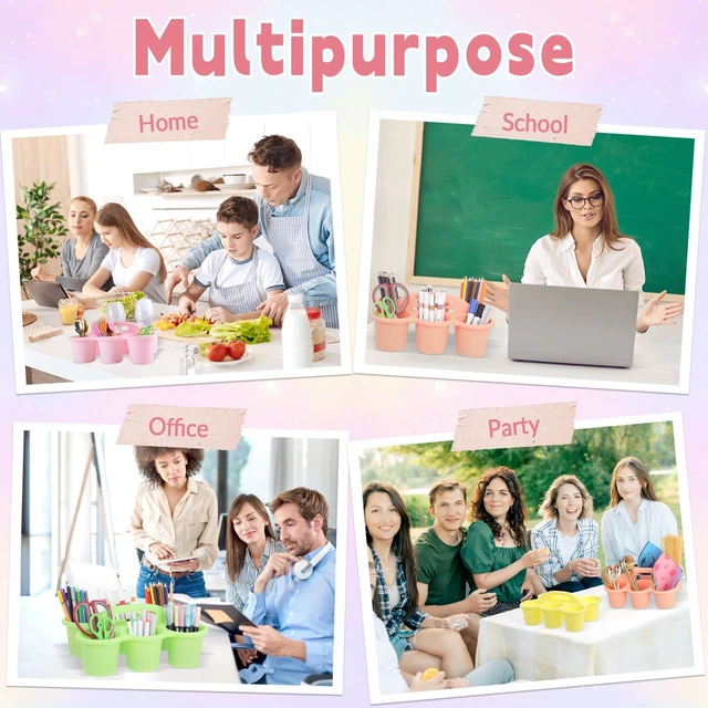Alt view image 7 of 7 - 6 Pack Classroom Caddy Organizer with Handle, 6 Compartments, Pastel Stackable Plastic Table Caddies, 12x9x3.5 In, caddy Organizer for School Supplies, Crayons, Pencils, Crafts and Drink Cups