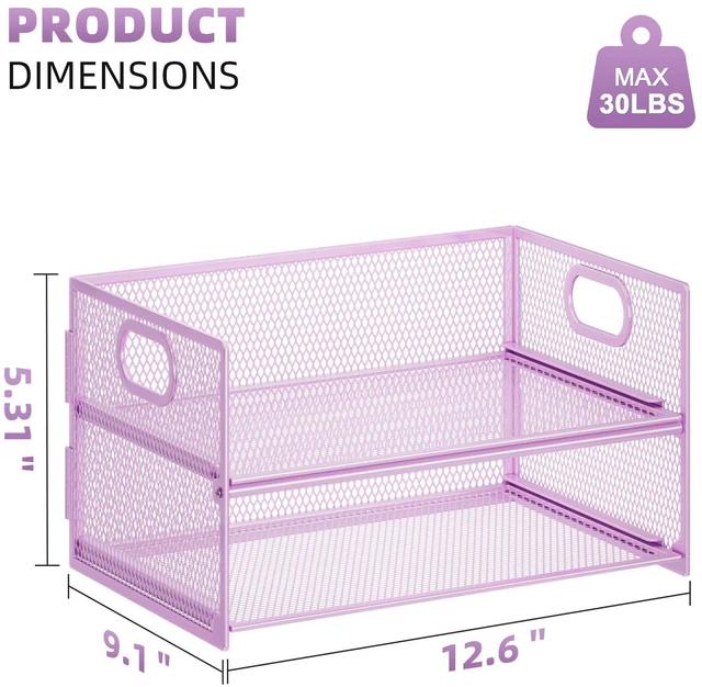 Alt view image 4 of 6 - 2 Tier Paper Organizer Letter Tray, Mesh File Organizer with Handle, Paper Sorter Desk Organizer for Home Office Supplies - 2P Purple