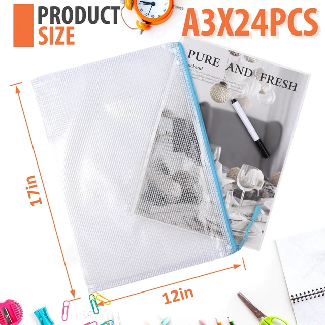 Alt view image 2 of 6 - 24pcs Mesh Zipper Pouch, Puzzle Storage Bags, A3 17x12 Inches Large Reusable Zipper Pouches for for Classroom Office Supplies Organizing, Extra Large Zipper Bags, Board Game Storage