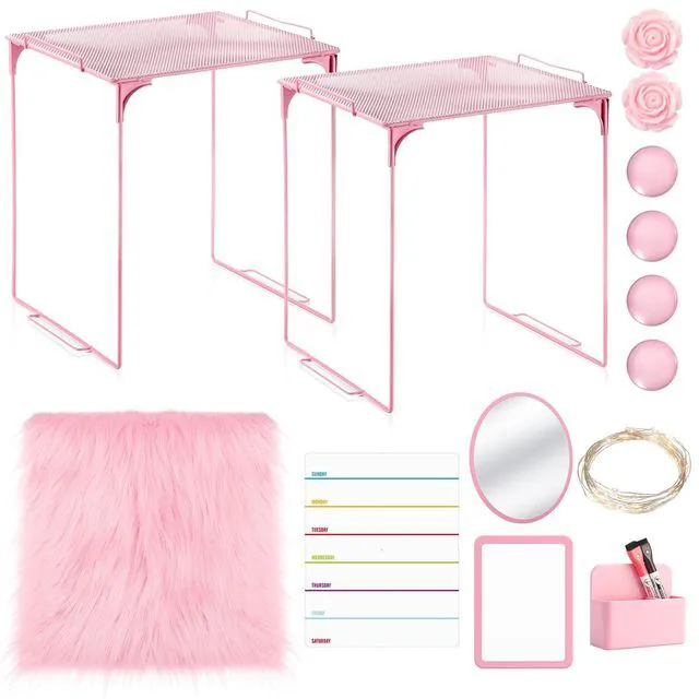 Main image of 11 Pcs Back to School Locker Accessories Kit, Light Pink, Classic Locker Shelf Magnetic Mirror Rug Weekly Schedule Whiteboard Pen Holder Marker and More, Locker Decor and Storage Needs
