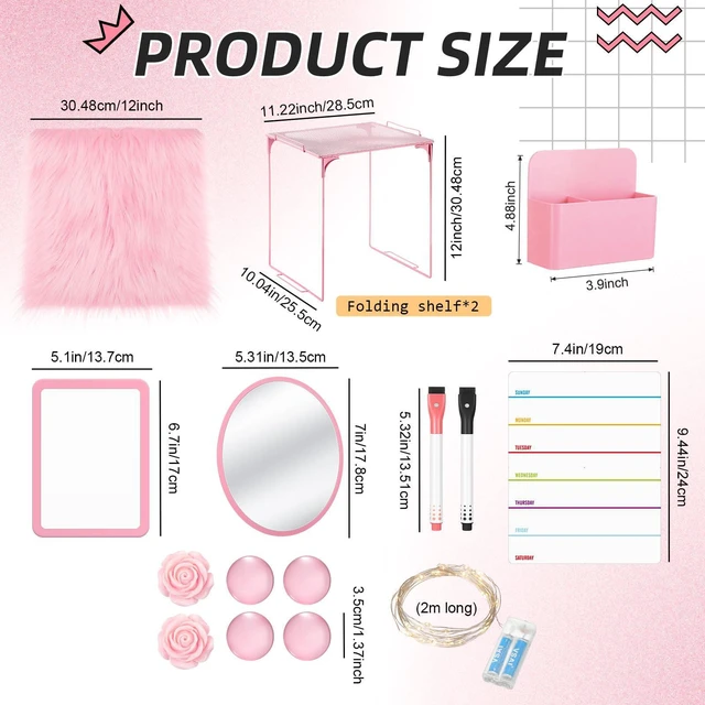 Alt view image 3 of 7 - 11 Pcs Back to School Locker Accessories Kit, Light Pink, Classic Locker Shelf Magnetic Mirror Rug Weekly Schedule Whiteboard Pen Holder Marker and More, Locker Decor and Storage Needs