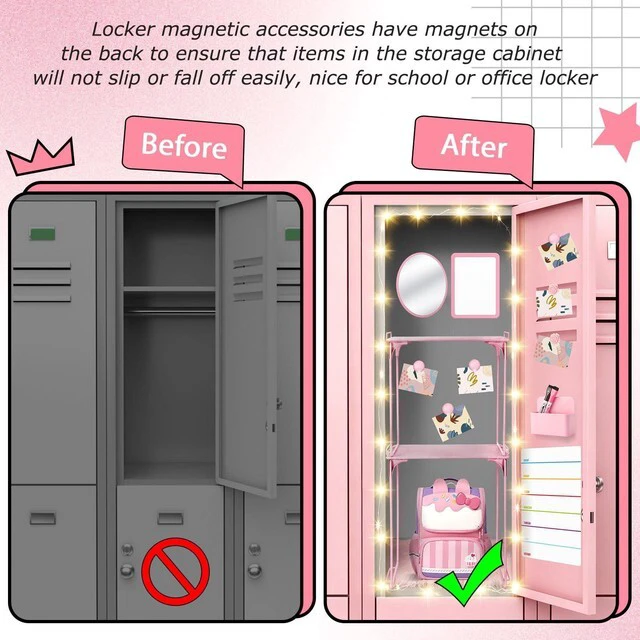 Alt view image 6 of 7 - 11 Pcs Back to School Locker Accessories Kit, Light Pink, Classic Locker Shelf Magnetic Mirror Rug Weekly Schedule Whiteboard Pen Holder Marker and More, Locker Decor and Storage Needs