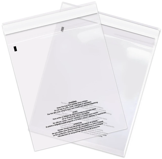 Alt view image 2 of 7 - 5 X 7 (1000 Count) Self Seal Clear Poly Bags with Suffocation Warning for Packaging, T Shirts - Permanent Adhesive