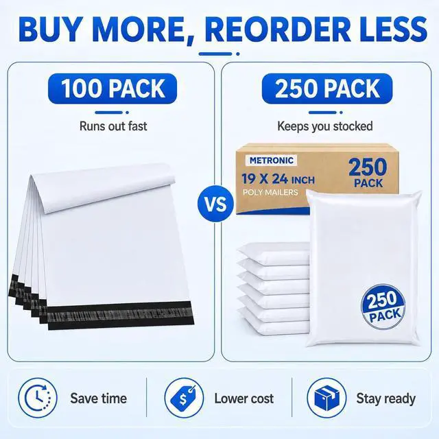 Alt view image 7 of 7 - Poly Mailers 19x24 Inch 250 Pack Bulk Shipping Bags for Business Large Mailers Poly Bags for Clothing, Self Seal Waterproof Shipping Envelopes for Small Business Online Apparel Sellers White